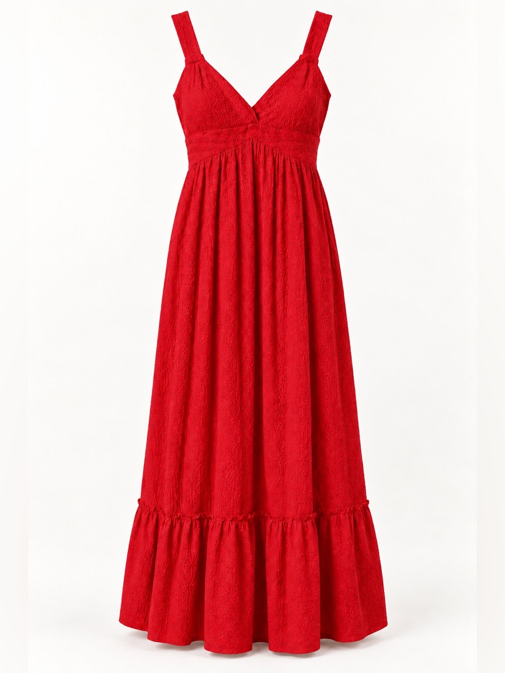 Red Maxi Sundress with Smocked Bodice - Picture 2 of 4